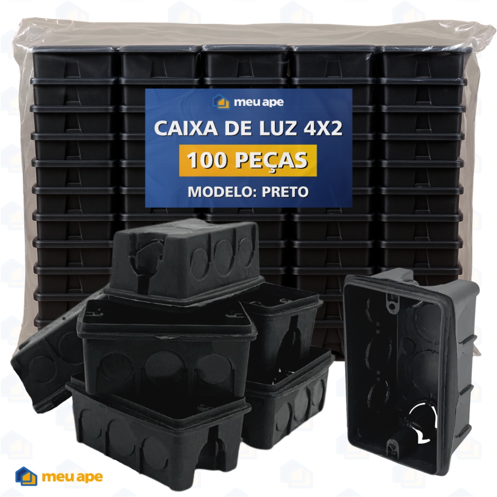 100 Caixa de Luz 4x2 Reforçada P/ Tomada Interruptor Embutir Preto em Oferta na Shopee