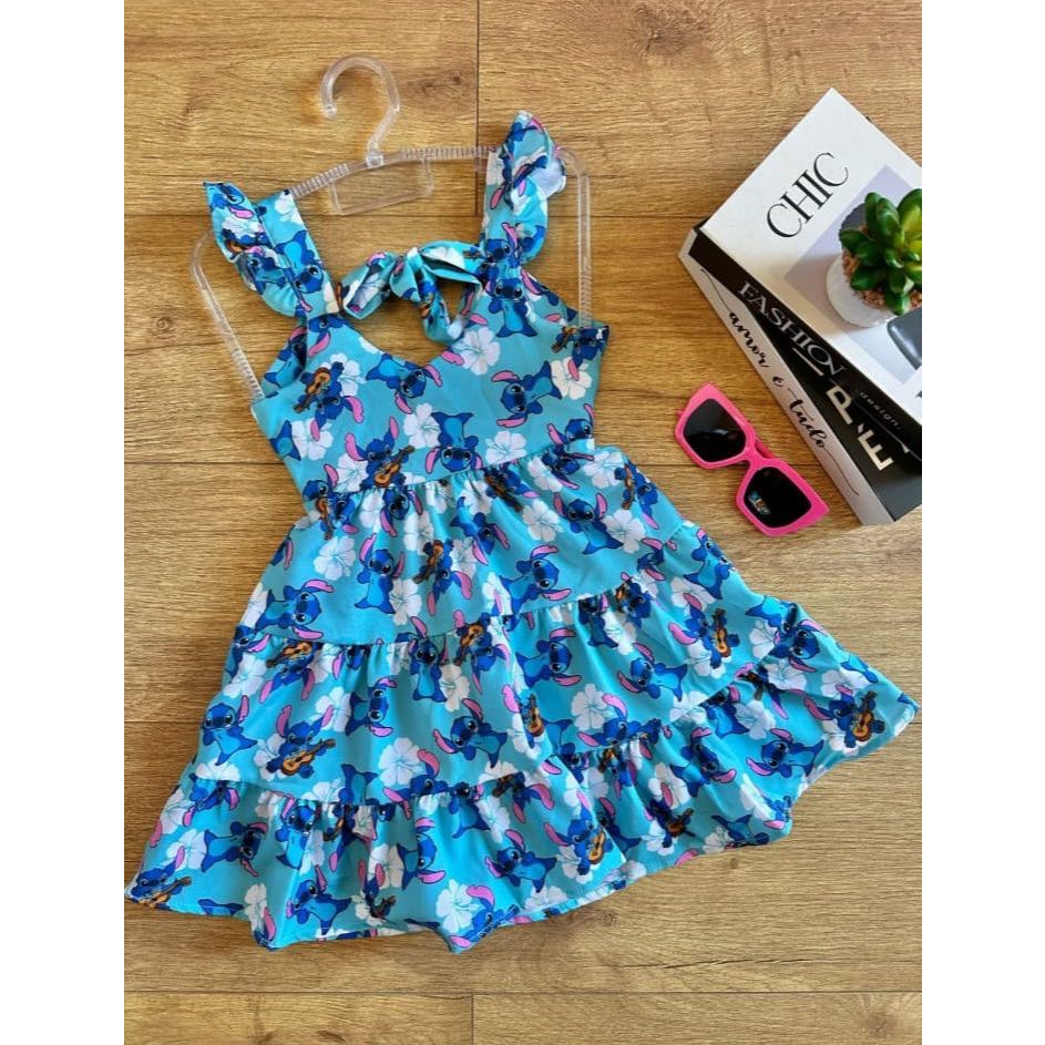 Vestido Infantil Menina Festas Bloguerinha Stitch Soltinho Confortável Verão
