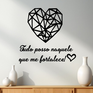 Frase de Parede Tudo posso naquele que me fortalece! + coração Geometrico Lettering MDF motivacional religioso parede em Oferta na Shopee