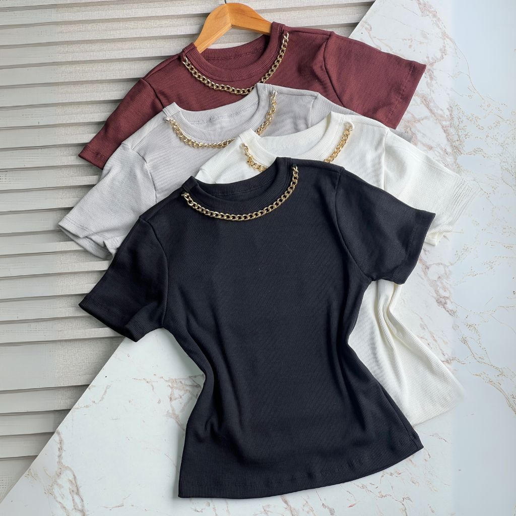 Blusa Feminina Ribana Canelada Escritório Algodão Social Elegante com Detalhe de Corrente em Oferta na Shopee