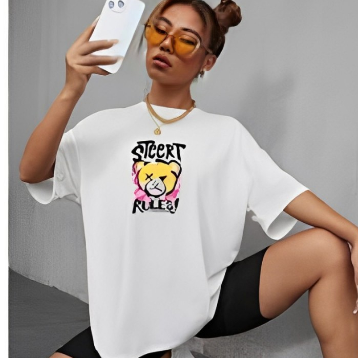 Blusinha T-shirt Feminina Branca Ocasional Com Estampa em Oferta na Shopee