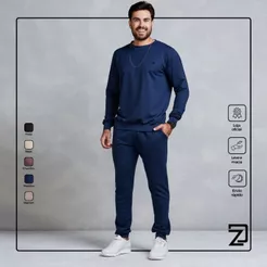 Conjunto Masculino Frio Liso Camisa e Calça Moletom
