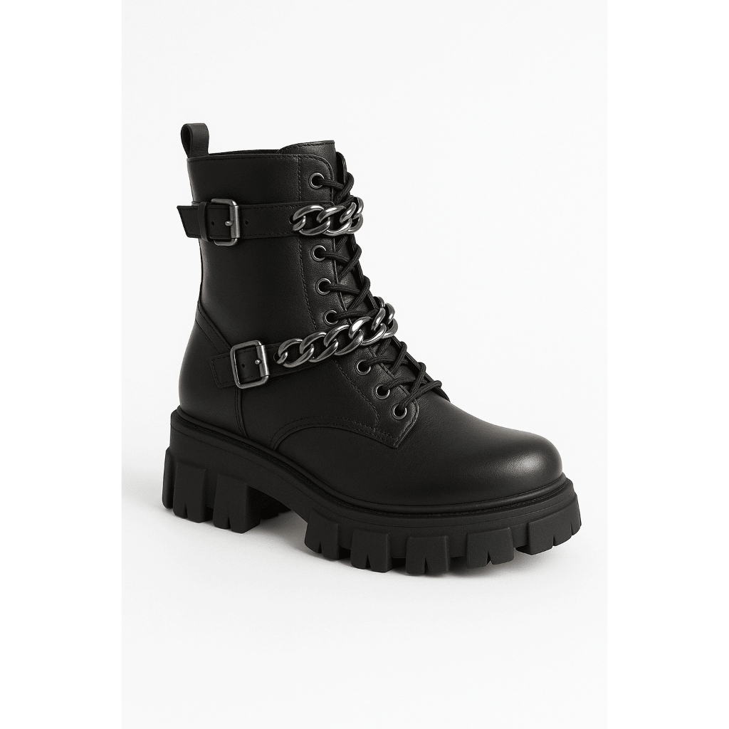 Coturno Tratorado Bota com Detalhe Corrente