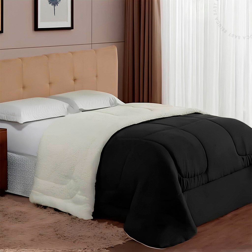 Coberdrom Casal Queen Sherpa Pele de Carneiro Manta Edredom Dupla Face Inverno Quarto Quentinho