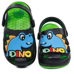 Babuche Sandália Infantil Menino Plugt EVA Dinossauro Confortável Antiderrapante Chinelo Preto