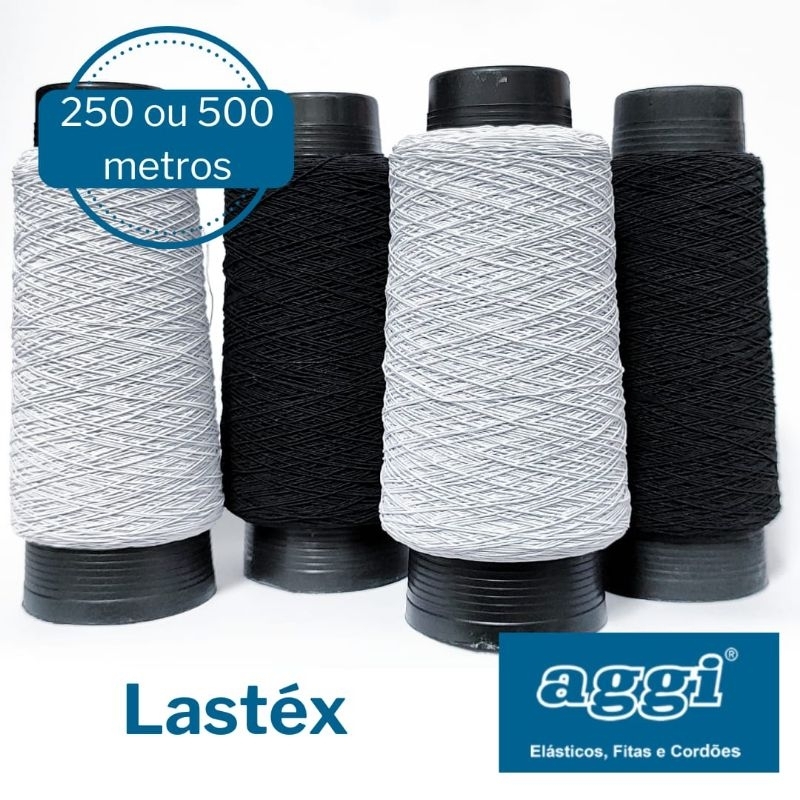 Lastex Fio Elástico Branco Preto para Costura Confecção Mega Hair AGGI - Cone 250, 500 metros