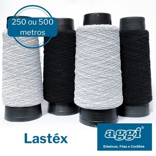 Lastex Fio Elástico Branco Preto para Costura Confecção Mega Hair AGGI - Cone 250, 500 metros