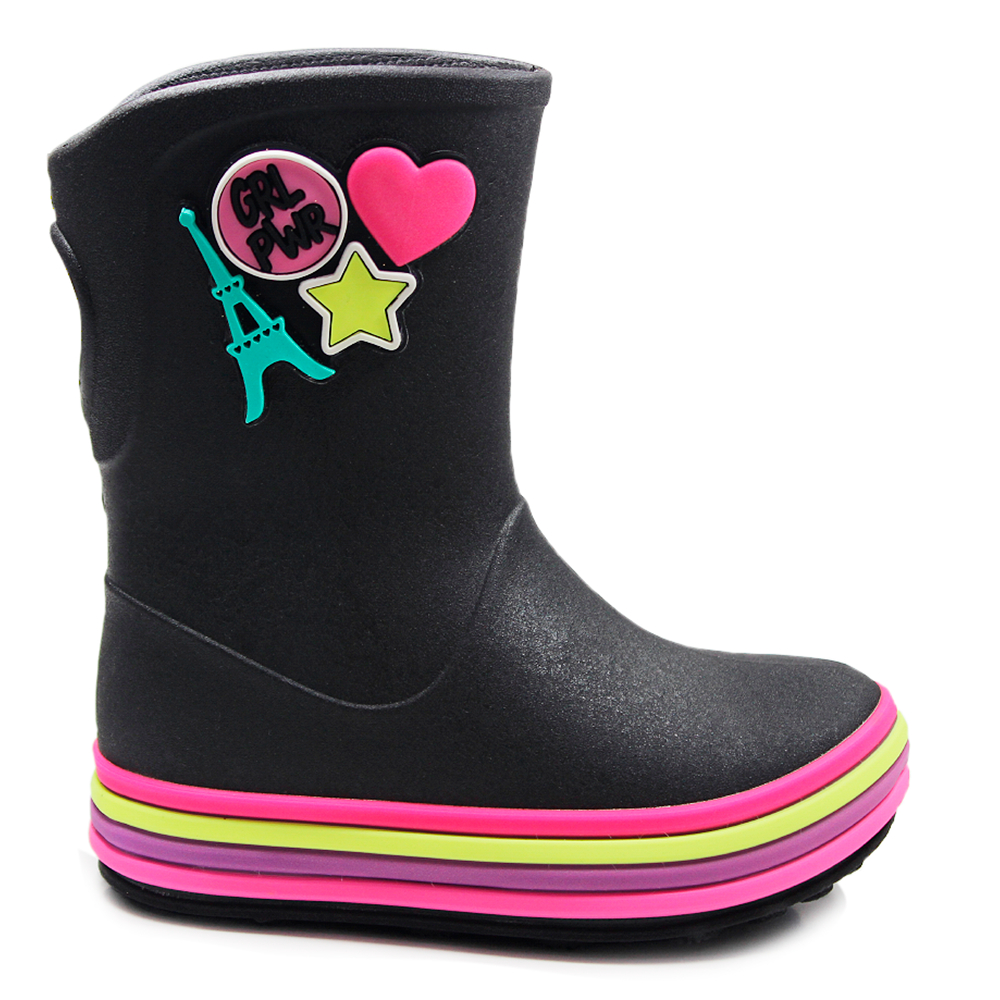 Galocha Plugt Acqua Girl Power Preta Infantil Menina Leve Macia Impermeável Conforto Antiderrapante em Oferta na Shopee