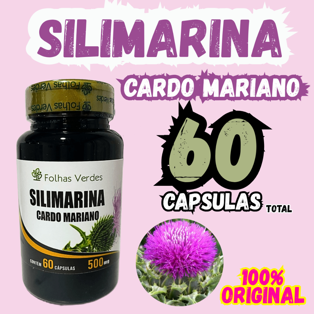 Silimarina cardo mariano 500mg 60 cápsulas 100% natural e original folhas verdes em Oferta na Shopee