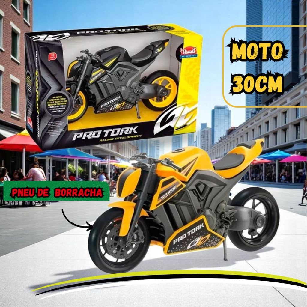 Miniatura Moto De Brinquedo Pneus Borracha 30cm Motinha de Corrida Pro Tork SR1000  Registro Inmetro