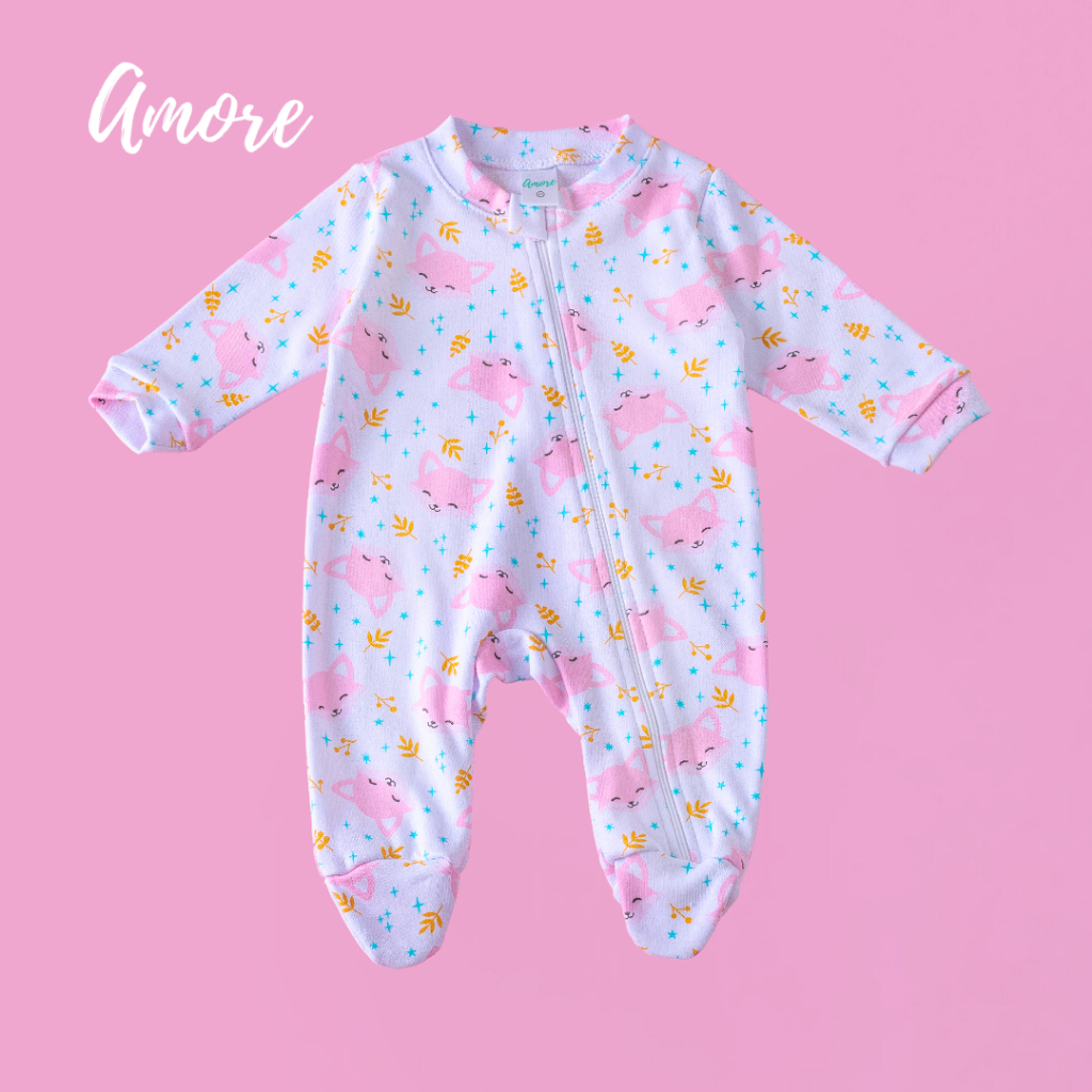 Macacão de Bebê Pezinho Raposinha Rosa Suedine - 100% Algodão