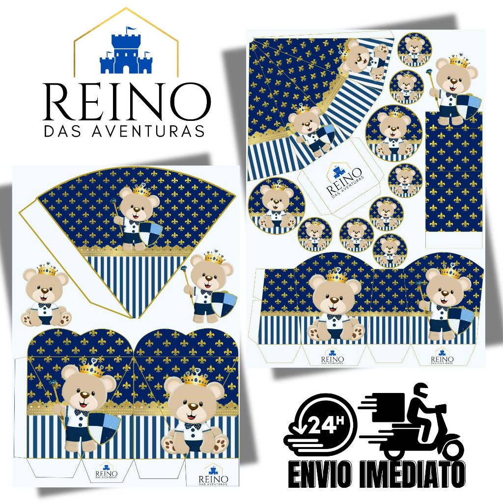 Envio imediato - TEMA URSO PRÍNCIPE AZUL ESCURO Kit 85 ou 170 Lembrancinha Festa de Aniversário (sem nome) em Oferta na Shopee