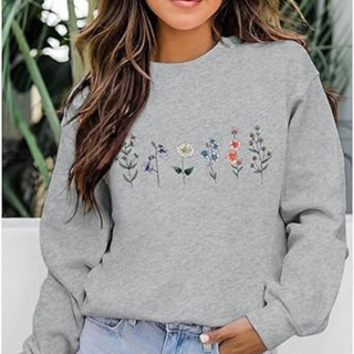 Moletom Feminino Suéter Gola Careca Estampa Flowers Algodão Inverno