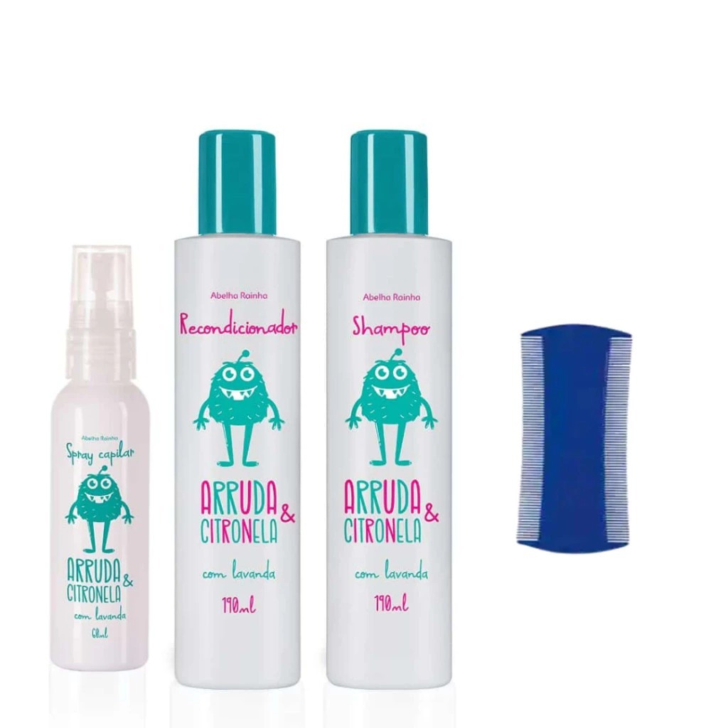Kit Xô Piolho - Shampoo/Condicionador/Spray Capilar Arruda & Citronela Com Pente