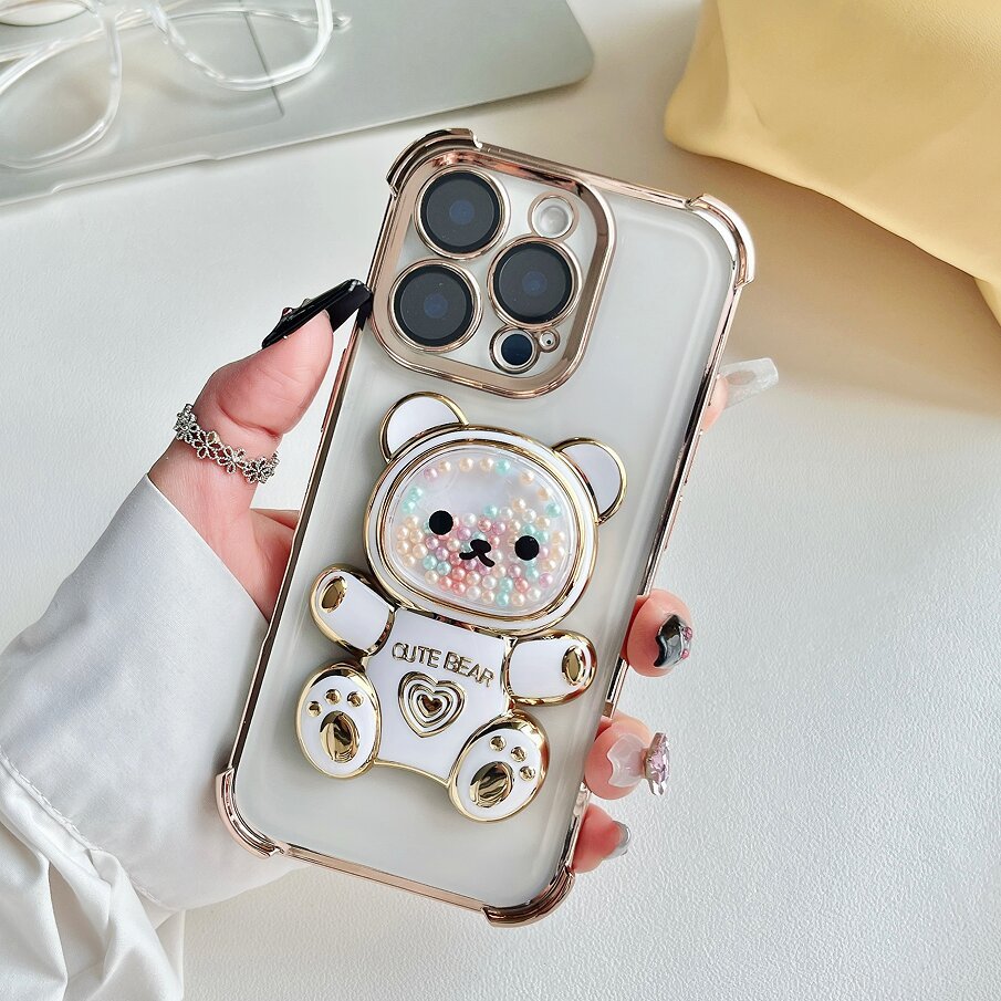 Capinha Transparente Anti-Impacto Borda Colorida com Suporte De Urso Para Xiaomi Redmi A3,12,12C,13,13C,14C em Oferta na Shopee