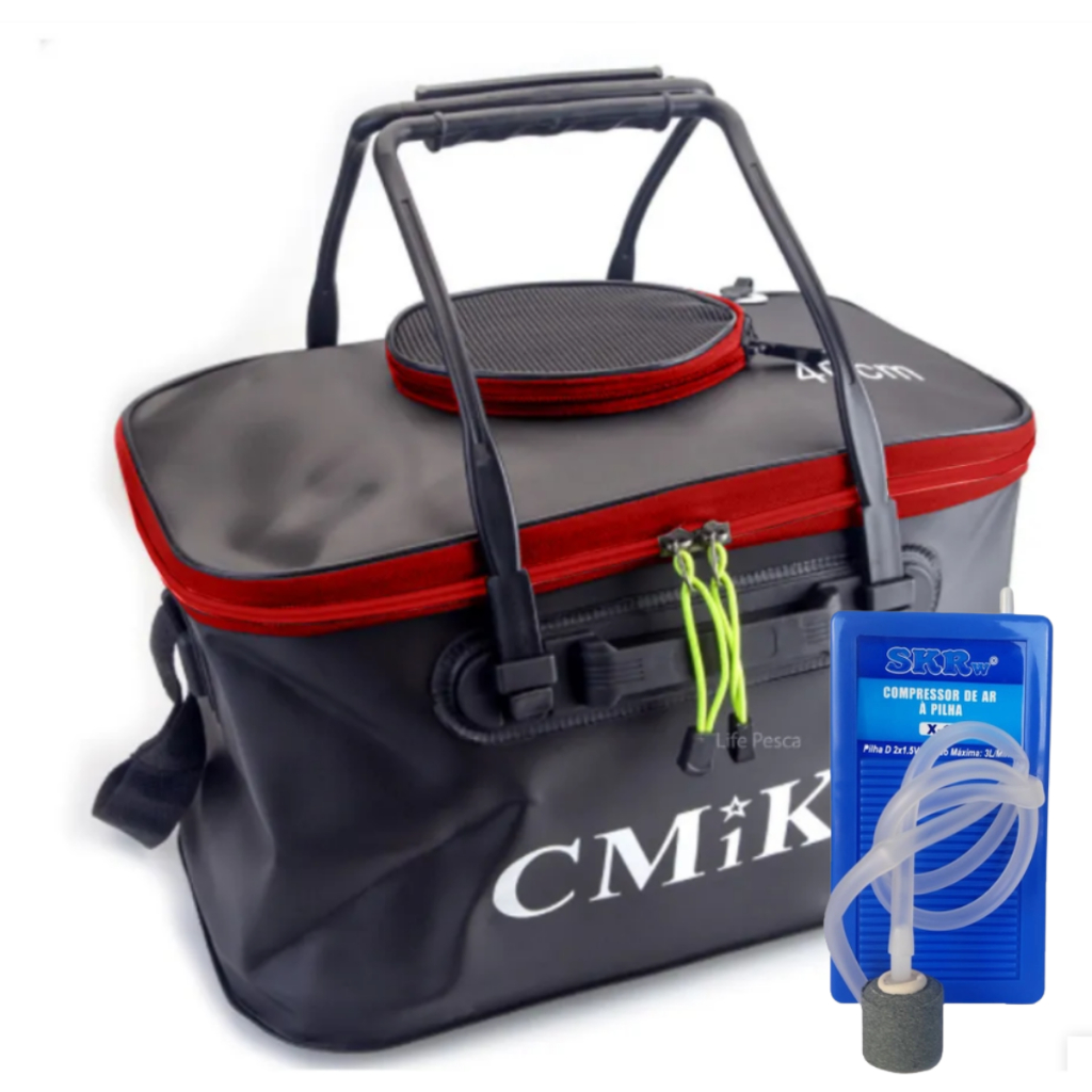 Kit Bolsa Viveiro Cores Isca Viva Camarão 12l + Oxigenador