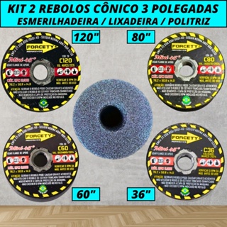 Kit 2 Rebolos Copo Cônico 3 Polegadas Desbaste Acabamento 45 Graus Polimento Porcelanato Mármore em Oferta na Shopee