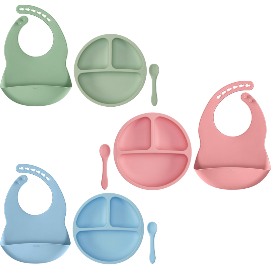 Kit Refeição Bebe Infantil em Silicone Buba Introdução Alimentar 3 Peças