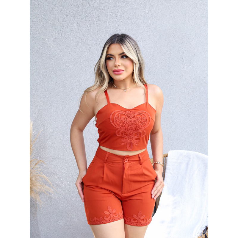 KX56422 CONJUNTO FEMININO LISO  BORDADO LANÇAMENTO  2025