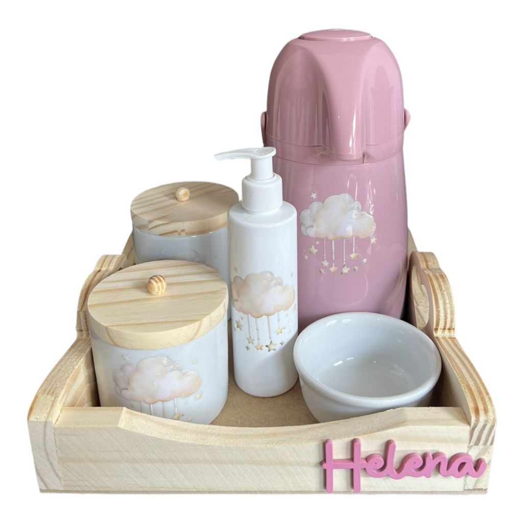 KIT HIGIENE PORCELANA DESENHO NUVEM GARRAFA GRANDE COMPLETO em Oferta na Shopee