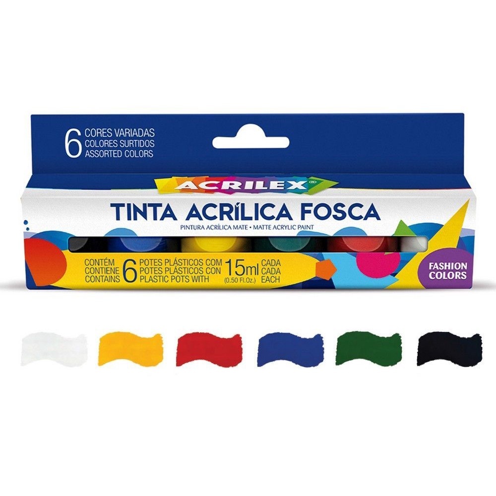 Tinta Acrílica Fosca 6 Cores 15ml Acrilex em Oferta na Shopee