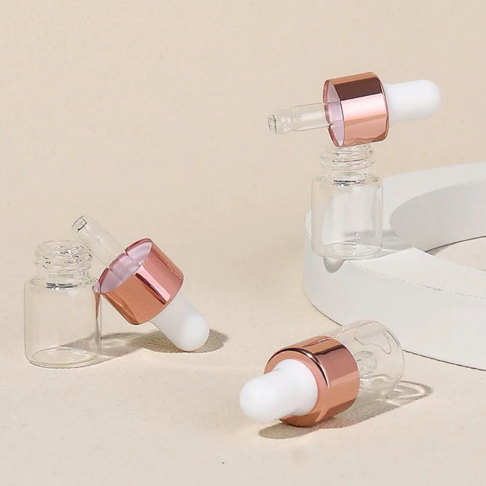 Kit 50 Frasco Conta Gotas de Vidro 3ml Transparente Gotejador para Óleo Essencial Sérum Facial