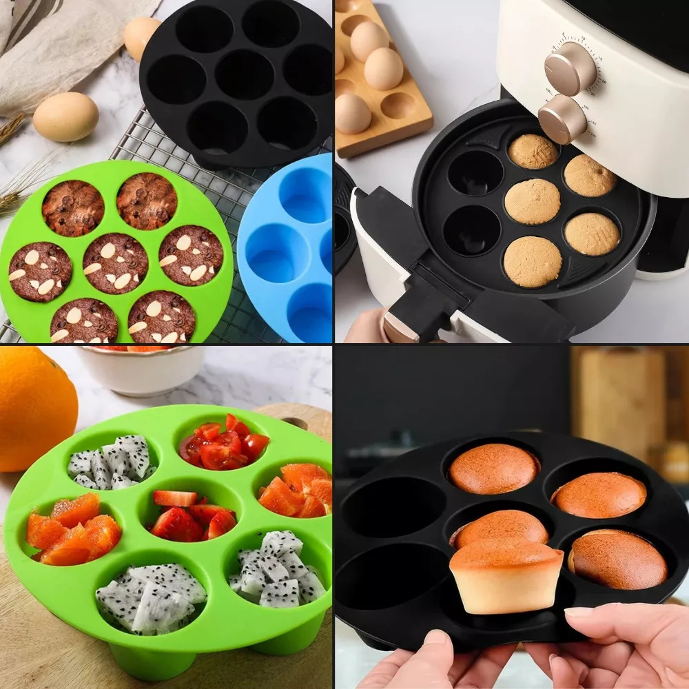 forma de silicone air fryer forminha para cupcake com 7 cavidades Assadeira silicone Antia...