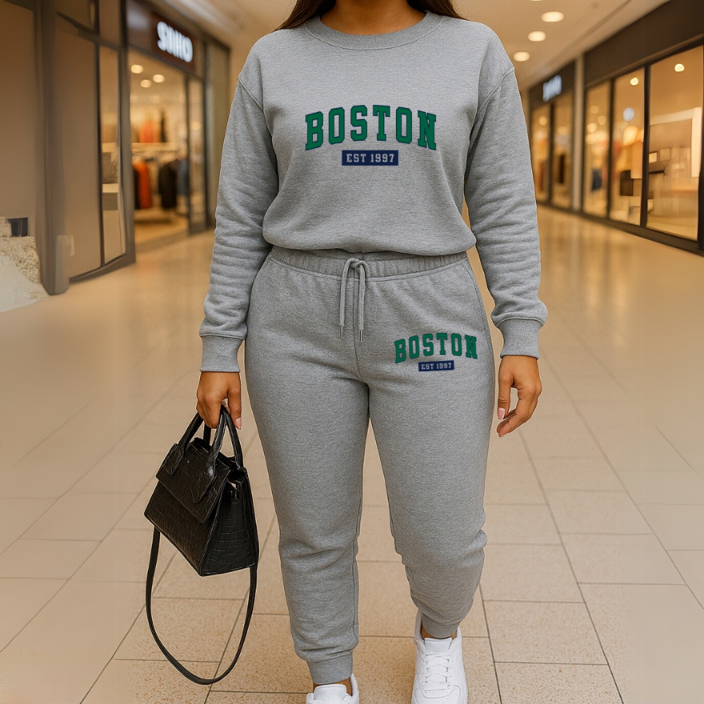 Moletom Gola Redonda Calça Moletom Boston Feminino Est  Esporte Algodão Ajustavel