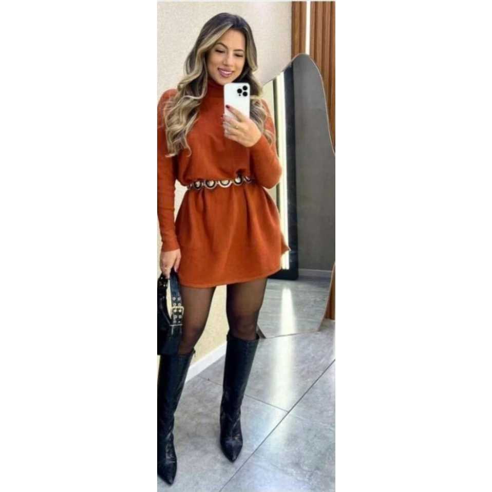 VESTIDO PONCHO INVERNO/OUTONO ESTILOSO ELEGANTE MODA FEMENINA GOLA ALTA SOLTINHO BLUSÃ...