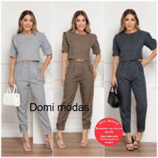 Domi Modas Conjunto Feminino Casual Blusa Calça  em Linho cores verão 2025 8420