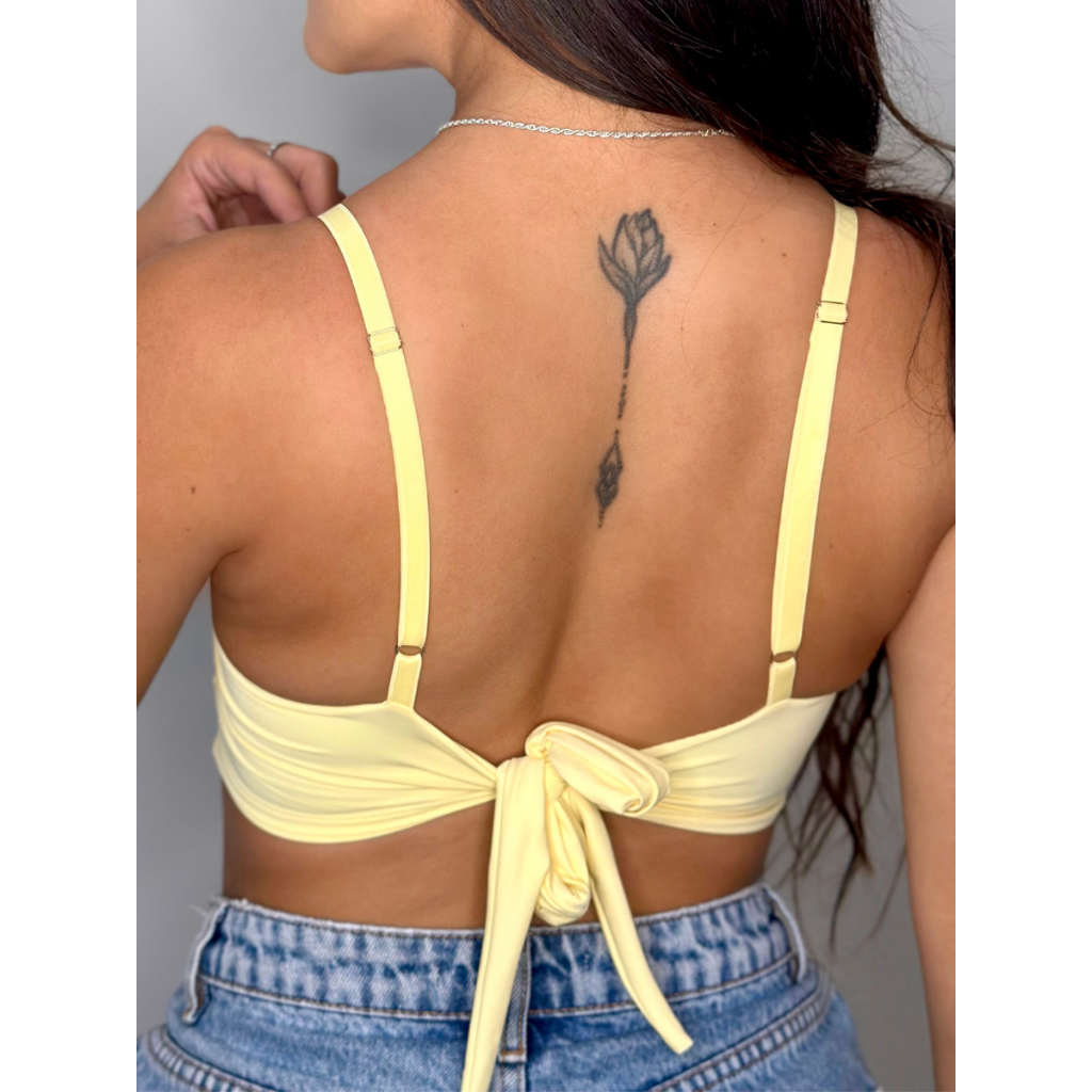 Top Cropped Feminino Fitness em Microfibra com Alças Reguláveis e Amarração nas Costas