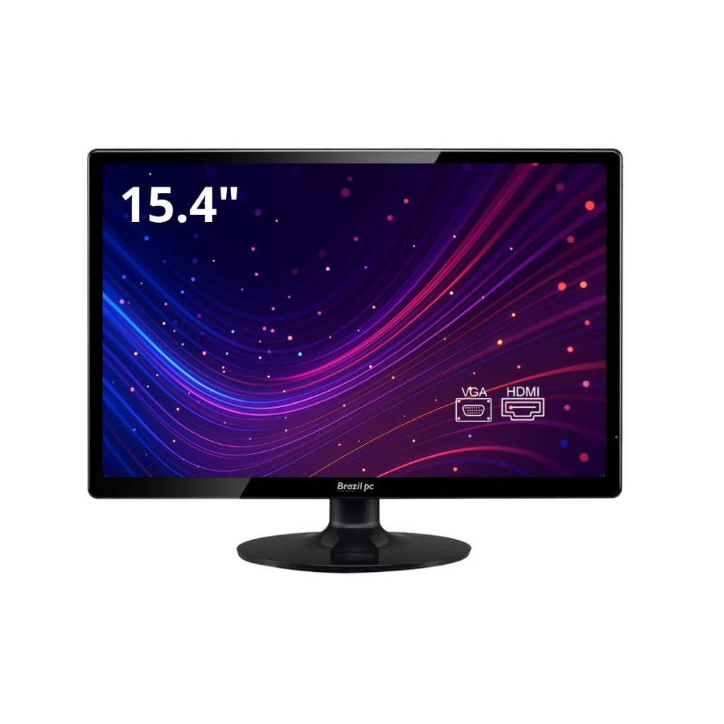 Monitor LED 15.4" Widescreen Preto – HDMI/VGA, Pronto para Uso