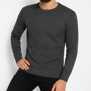 Sueter Masculino Tricot Lã Masculina Canelada Gola Redonda
