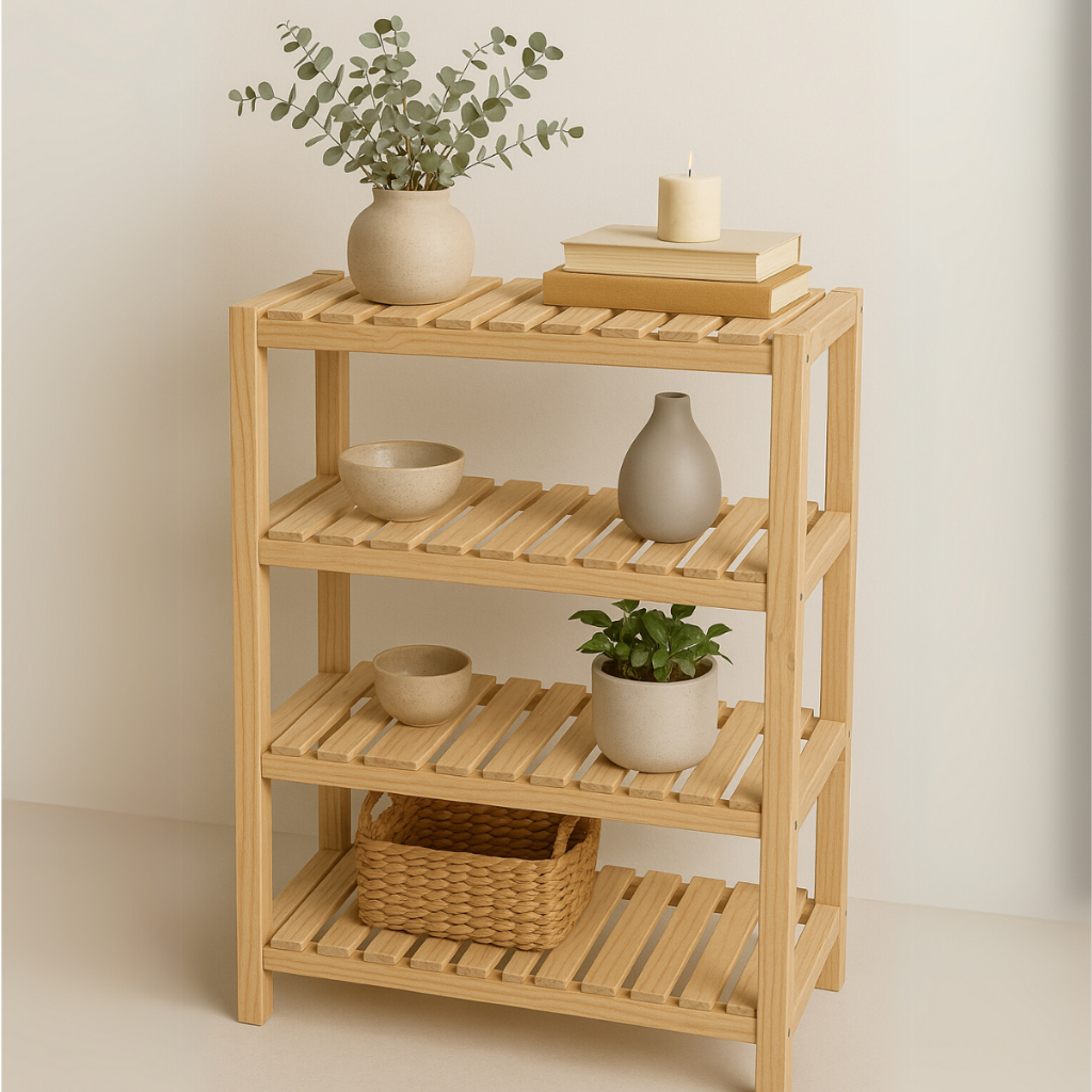 Sapateira Estante Organizadora de Madeira Pinus 4 Prateleiras Moderna 100x70cm Livros e Sa...