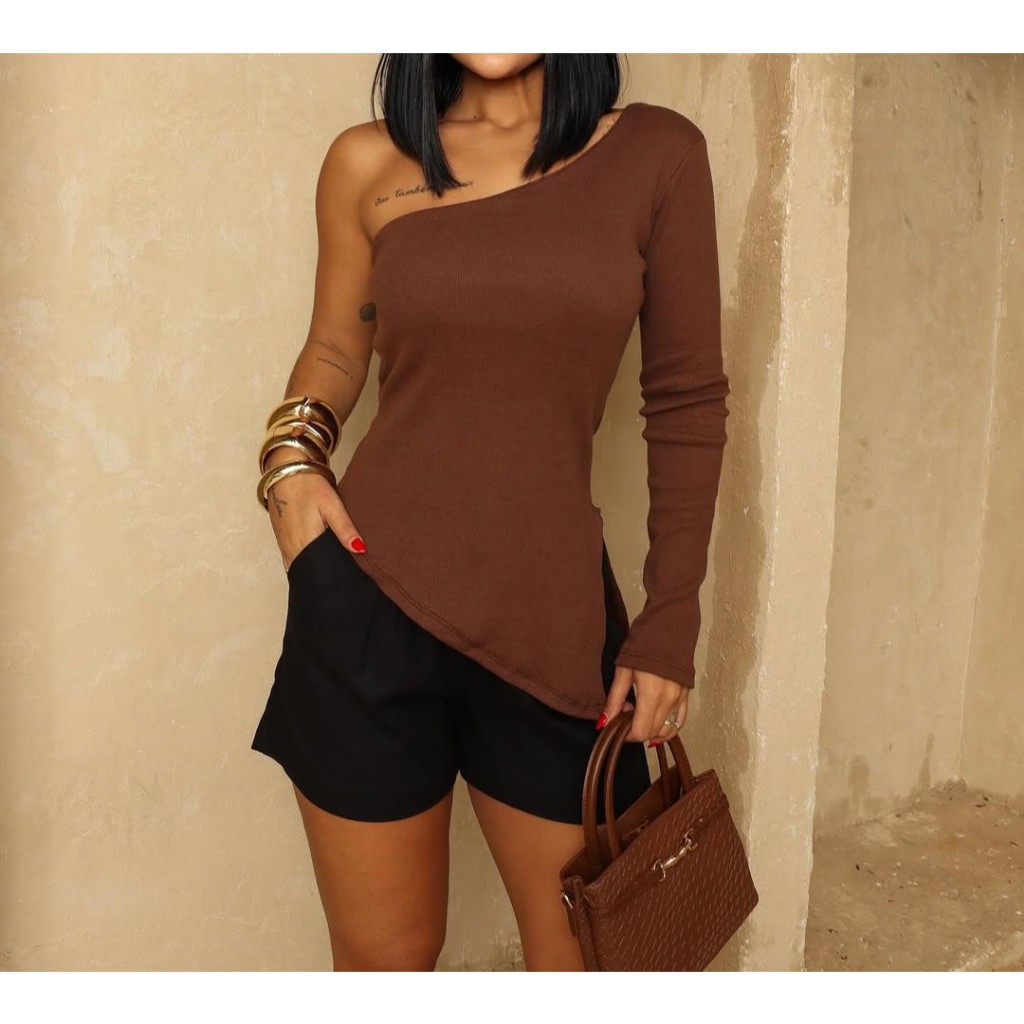 Blusa Feminina Mula Manca Manga Longa Assimétrica Manga Canelado em Oferta na Shopee