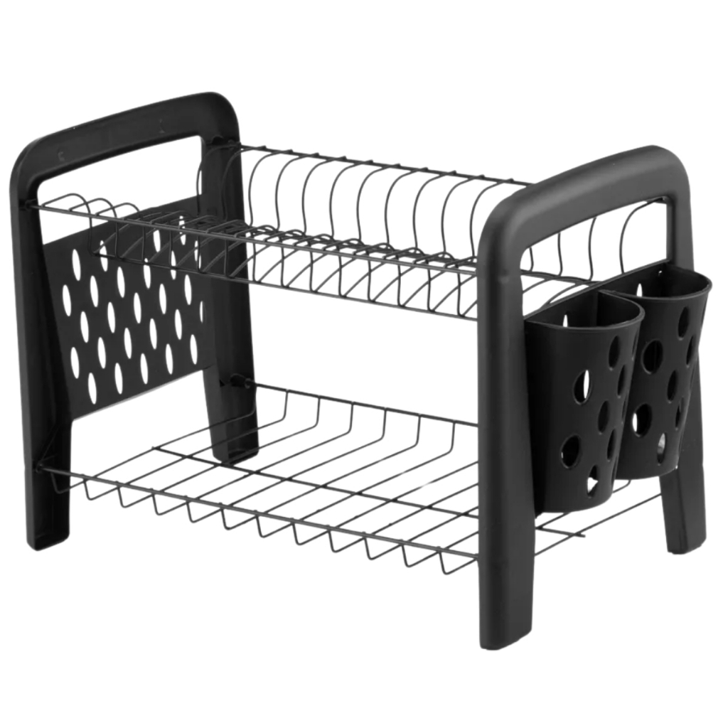 Escorredor de Louça Desmontável Duplo Porta Talheres Preto Antioxidante Arthi em Oferta na Shopee