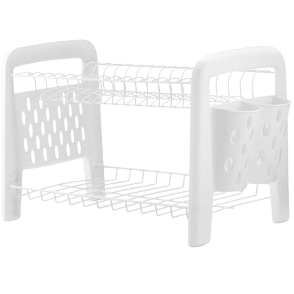 Escorredor De Louça Duplo Porta Talheres Desmontável Branco Pia Cozinha Compacta Arthi em Oferta na Shopee