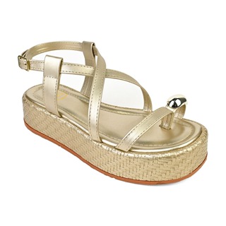 Sandália Flat Feminina Plataforma  Majux Confortável com Aplicação Metálica em Oferta na Shopee