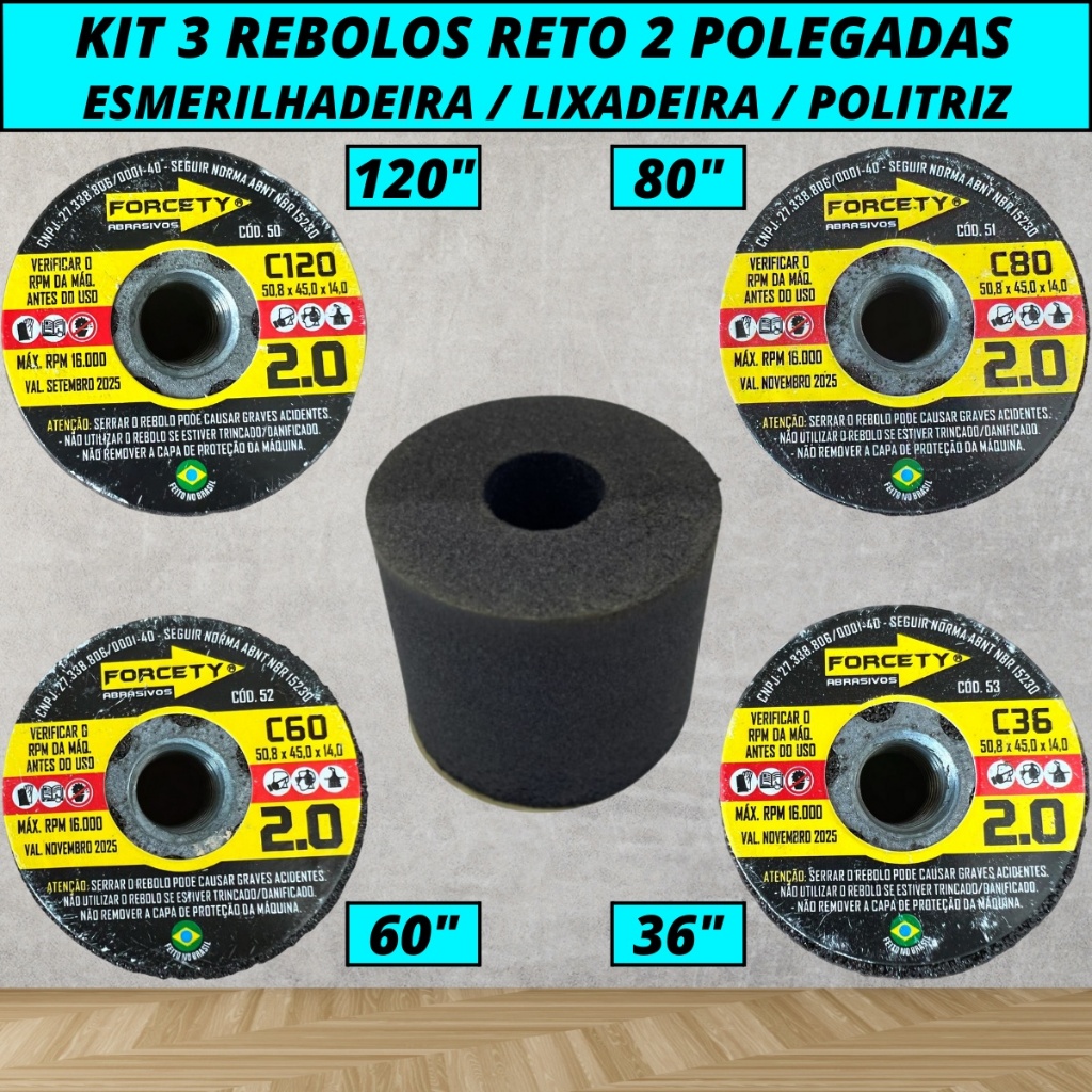 Kit 3 Rebolos Reto 2 Polegadas 120/80/60/36 Para Desbaste Acabamento E Polimento Mármore Porcelanato em Oferta na Shopee