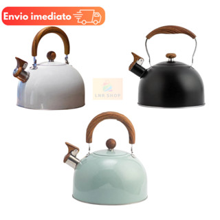 Chaleira Inox 3 Litros Com Apito Chaleira Esmaltada Verde Preta  Clássica Cabo em Madeira ...