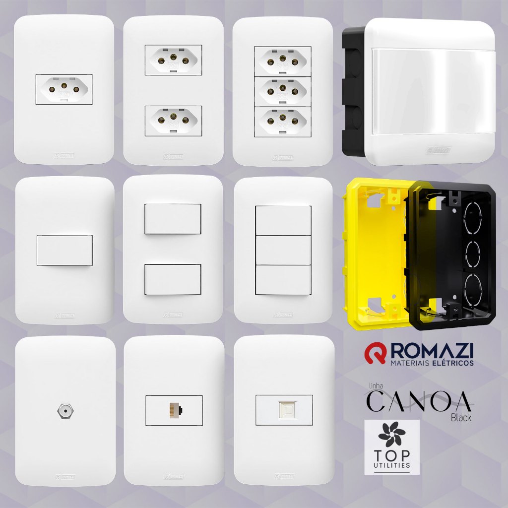 INTERRUPTORES E TOMADAS LINHA CANOA - ROMAZI