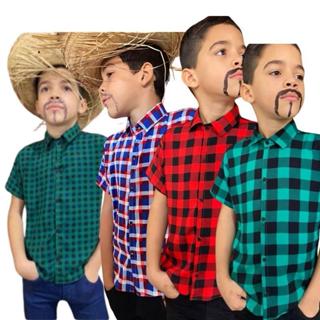 Camisa Xadrez Social Menino Infantil Viscose Manga Curta em Oferta na Shopee