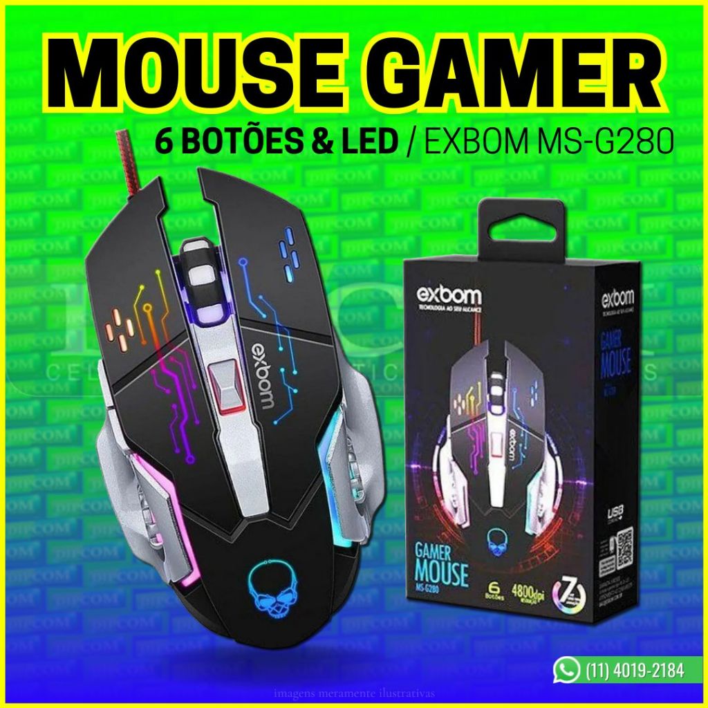 Mouse Gamer 6 Botões 4800DPI Led Rgb [Exbom MS-G280]