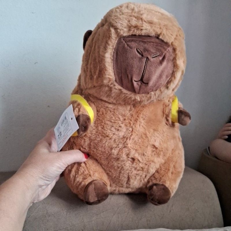 Brinquedo de pelúcia Capybara, animal de pelúcia fofo com desenho animado, 30 cm, com mochila de Abelha(marrom