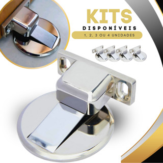 Kit 4 Prendedor Trava Fixador de Porta Magnético Slim Inox Cromado Adesivo