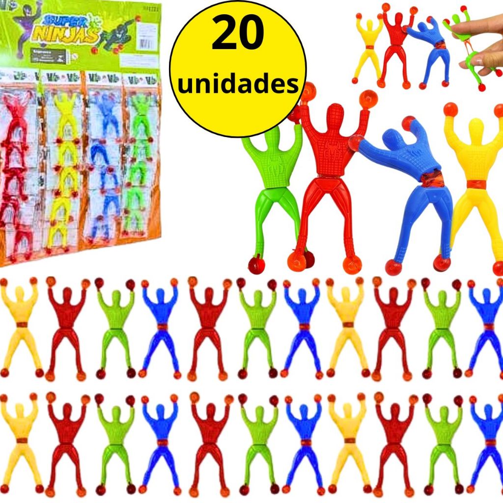 KIT 20 Super Ninja Boneco Gruda Parede Escala Grude Vidro Brinquedo Lembrancinha Festa Infantil