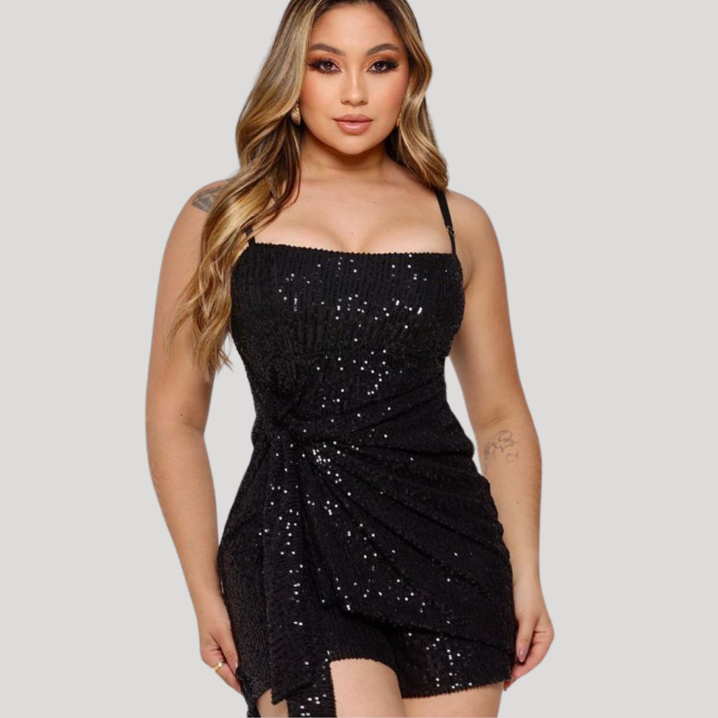 Macaquinho Feminino Paetê Festa Brilho Luxo Elegante Alça