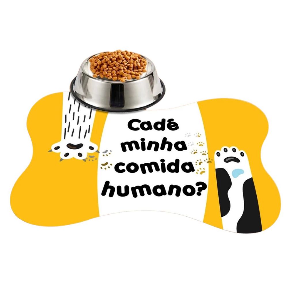 Tapete Pet Antiderrapante Emborrachado Macio Bebedouro Comedouro Cao Cachorro Gato Lavavel Amarelo