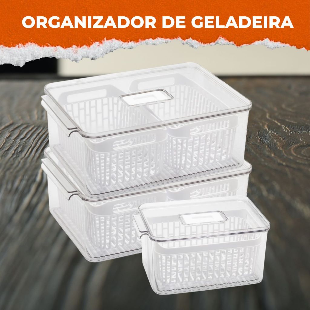 Organizador de Geladeira Cesto Com Tampa Multiuso Alimentos Verduras e Vegetais
