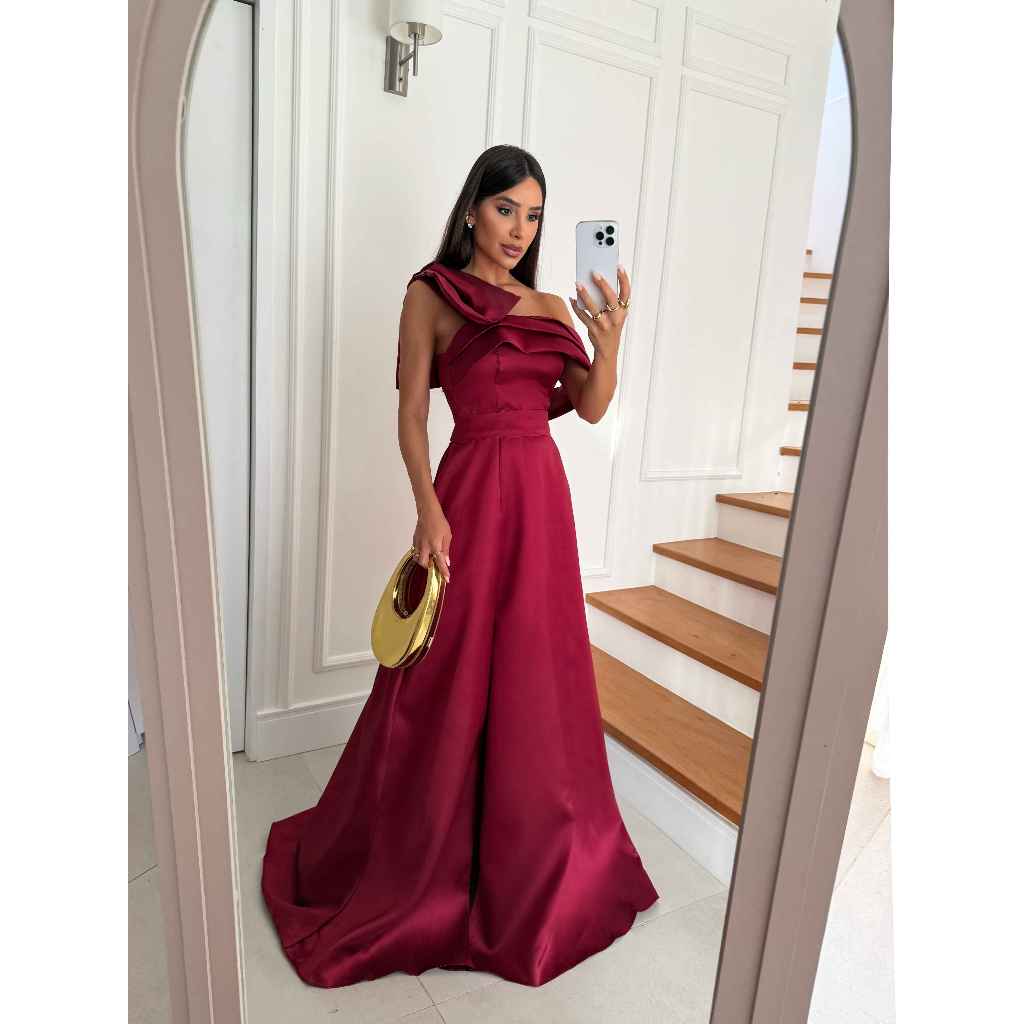 Vestido de Festa Anabel Acetinado Elegante Madrinhas Noivas Cetim em Oferta na Shopee